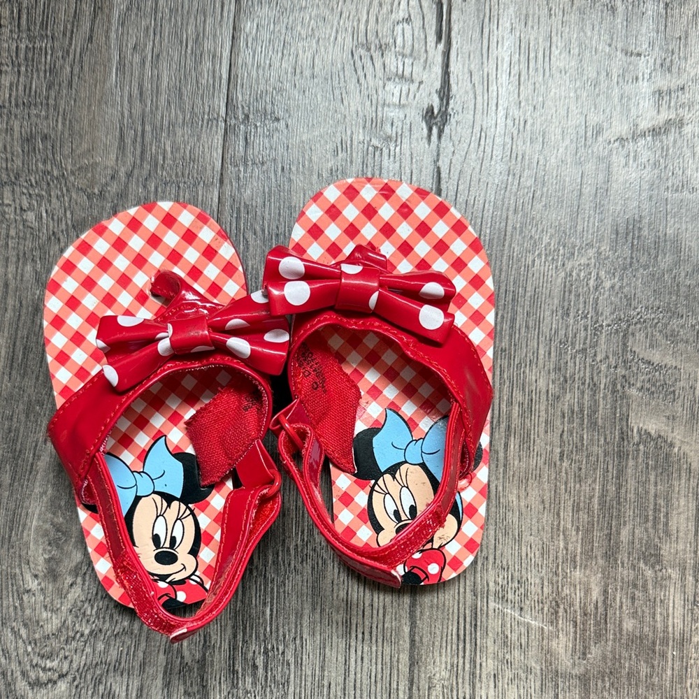 Kids Red Minnie Mouse Bow Sandals